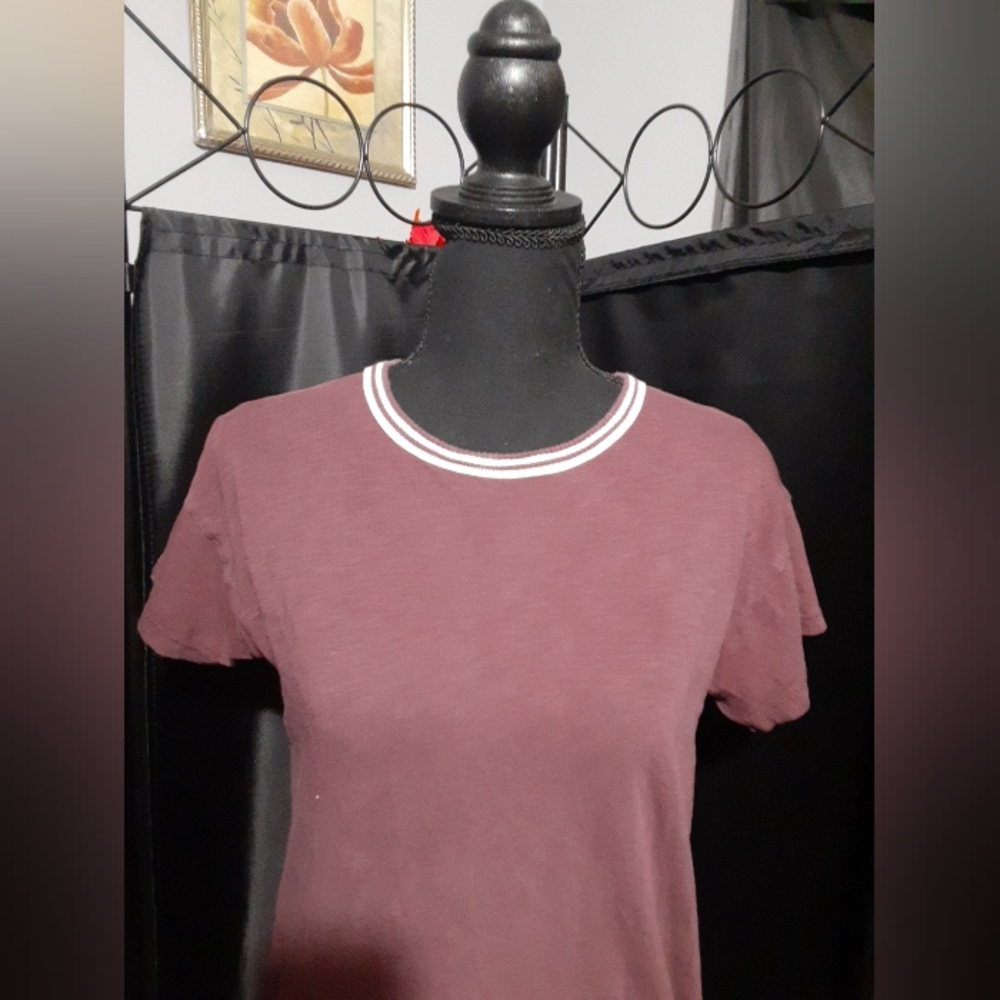Madewell Shirt Short Sleeve Brown Mauve Tee Wonen's Size XS Coastle Casual - Picture 2 of 6